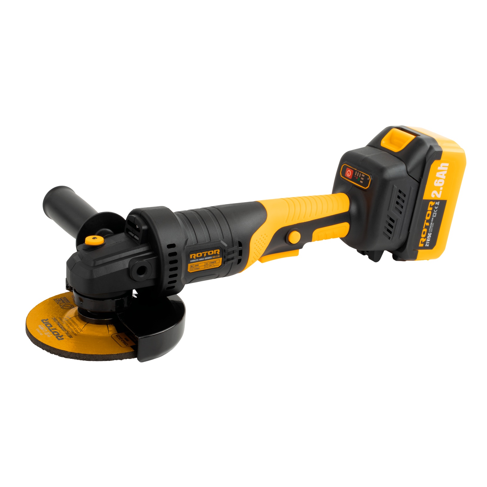 Amoladora angular a batería ROTOR RAG-2.6 A, 21 V, 2.6 Ah, 600 W, Brushless