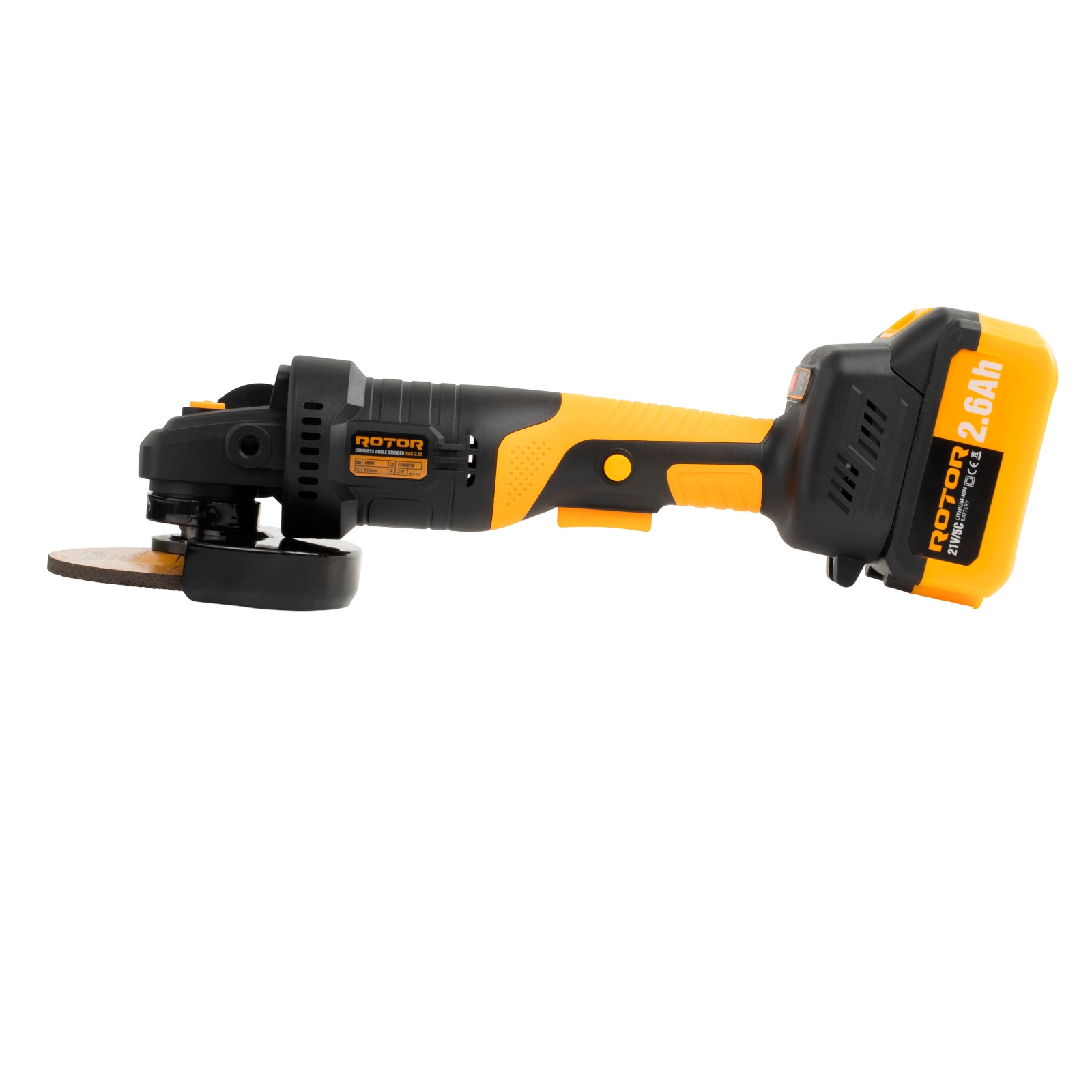 Amoladora angular a batería ROTOR RAG-2.6 A, 21 V, 2.6 Ah, 600 W, Brushless - Imagen 2