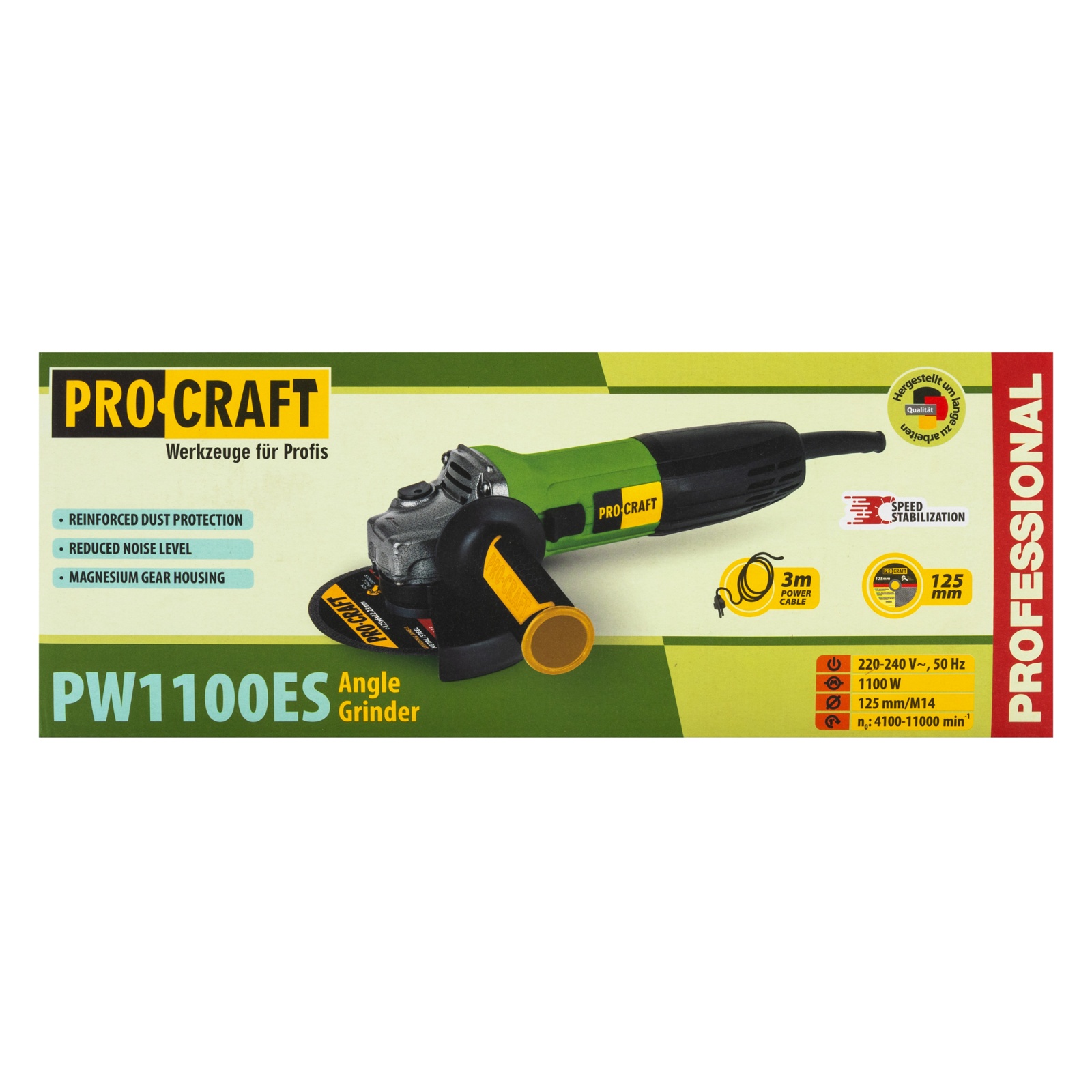 Amoladora angular con variador ProCraft PW1100ES, 1100 W, 125 mm, 2800-11000 rpm - Imagen 5