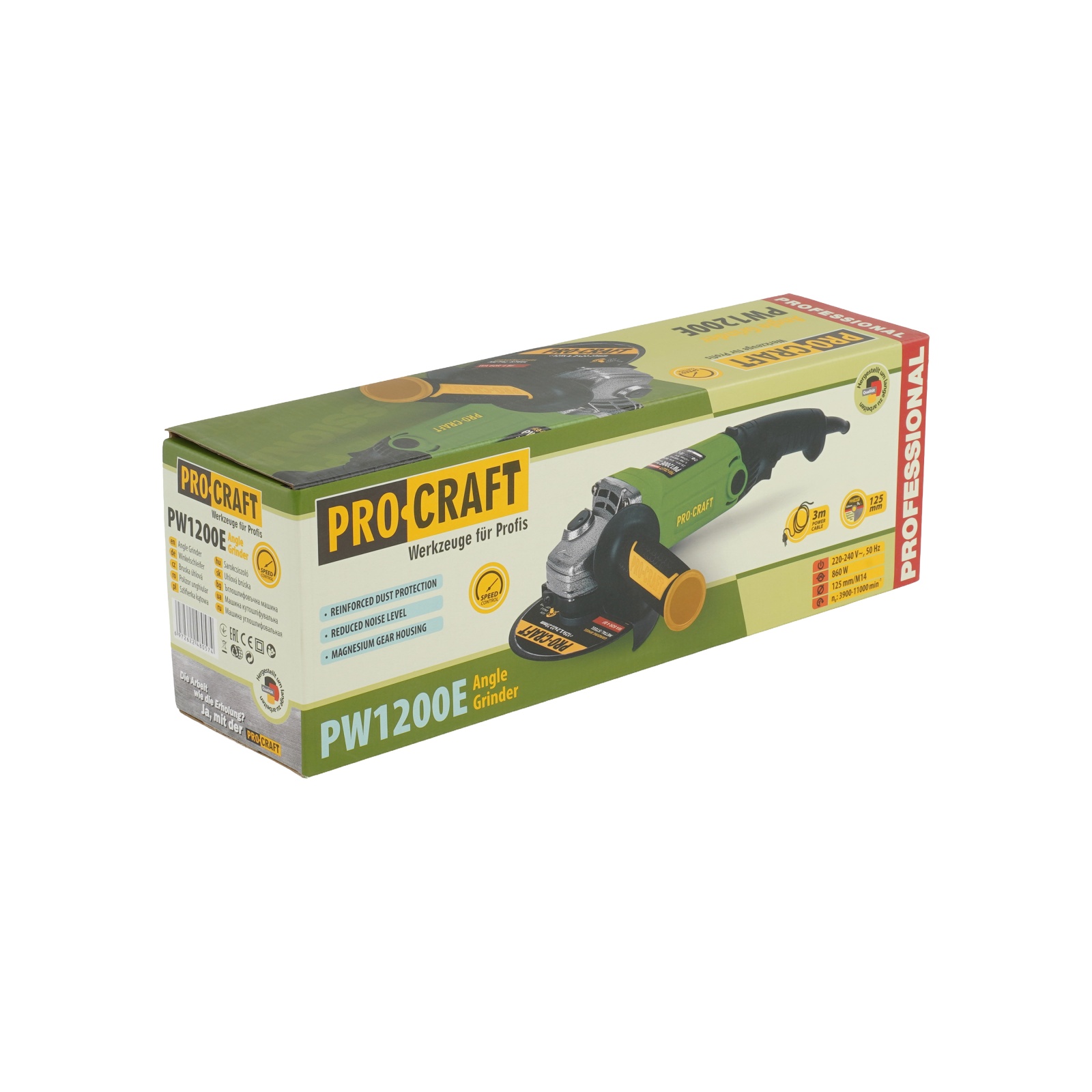 Amoladora angular con variador ProCraft PW1200E, 860 W, 11000 rpm, disco 125 mm - Imagen 6
