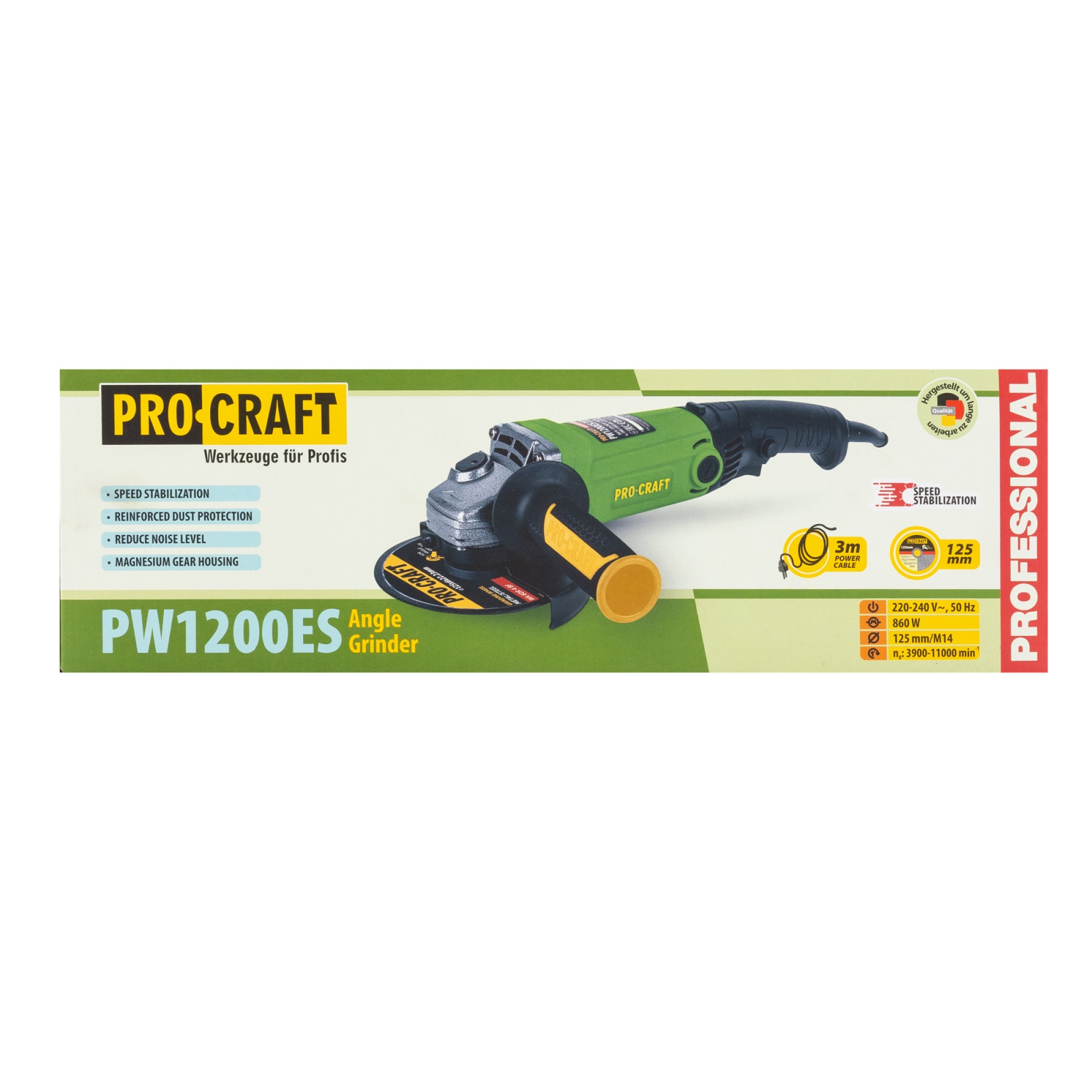 Amoladora angular con variador ProCraft PW1200ES, 1200 W, disco 125 mm - Imagen 6