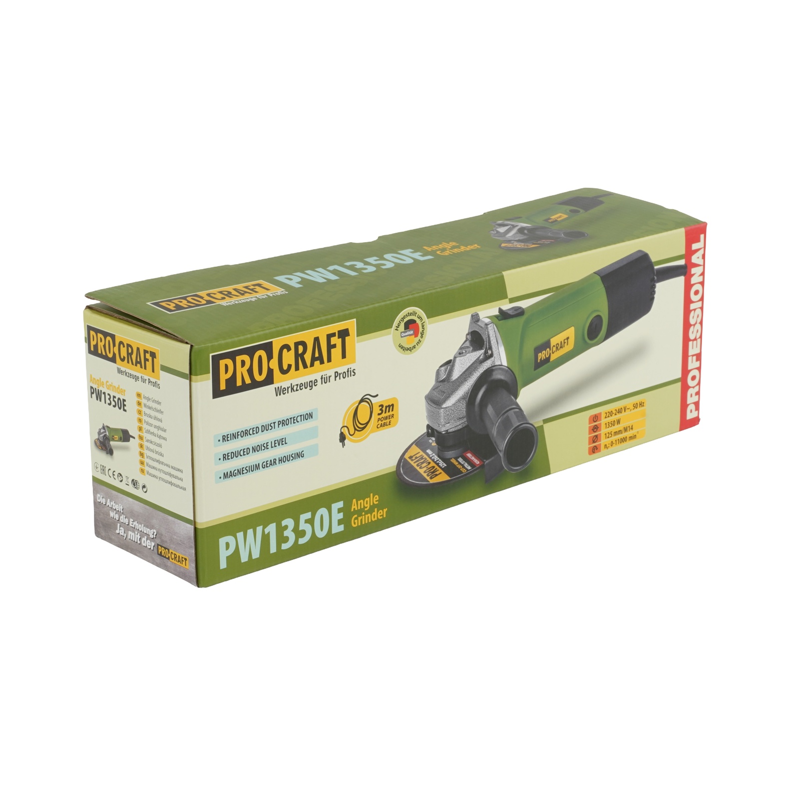 Amoladora angular con variador ProCraft PW1350E, 1350 W, 11000 rpm, disco 125 mm, escobillas incluidos - Imagen 6