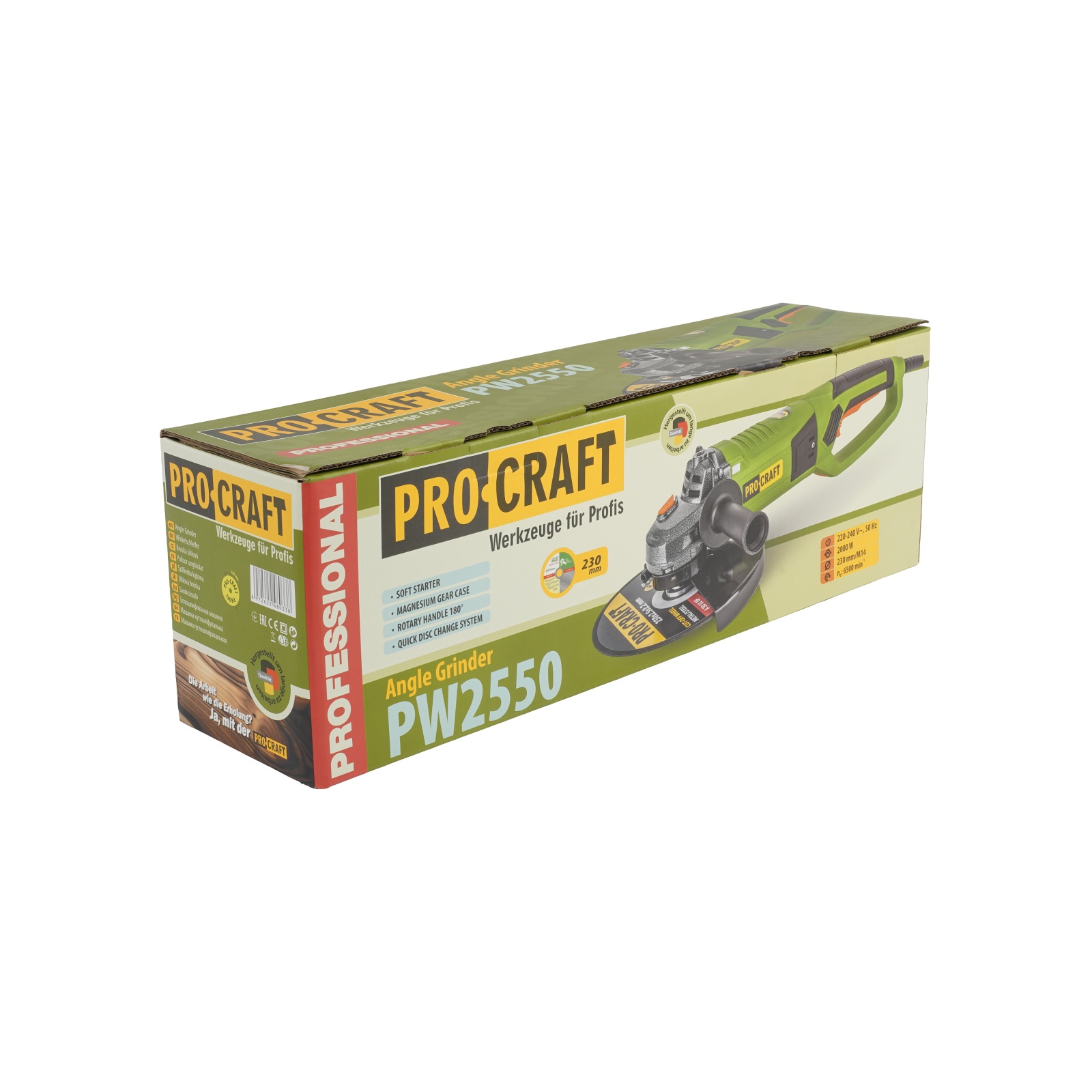 Amoladora angular ProCraft PW2550, 2000 W, 6500 rpm, disco 230 mm, arranque suave - Imagen 5