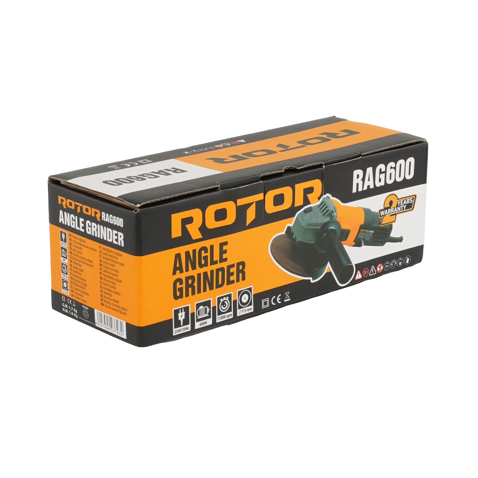 Amoladora angular ROTOR RAG600, 600 W, 11000 rpm, disco 115 mm - Imagen 3